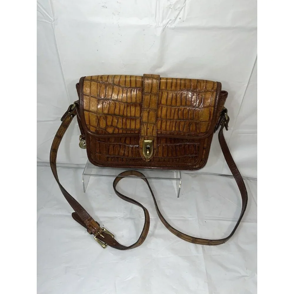 Vintage Dooney Bourke Croc Embossed Leather Cat Eye Flap Bag MADE IN USA